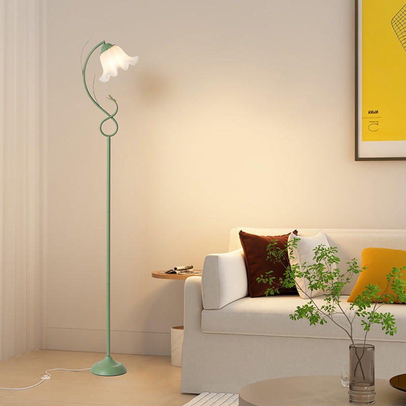 Modern Minimalist Floral Iron Acrylic 1-Light Standing Floor Lamp For Living Room