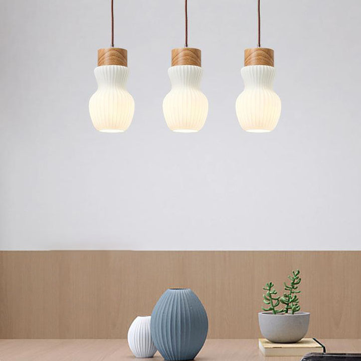 Abat-jour en verre nervuré en bois traditionnel japonais 1/3 lumière lustre pour îlot pour salon 