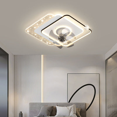 Contemporary Creative Iron Acrylic Round Square LED Semi-Flush Mount Ceiling Fan Light For Bedroom