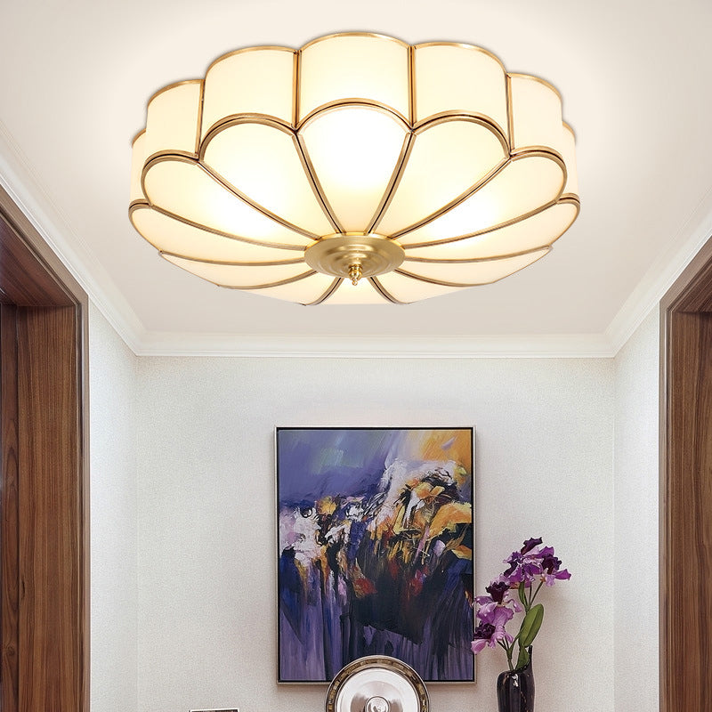 Zeitgenössische Luxus Blume Kupfer Glas 3/4/6 Licht Unterputz Deckenleuchte für Wohnzimmer 