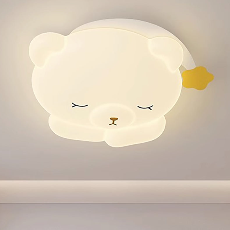 モダンアールデコ キッズ アイアン PE ベア LED フラッシュマウント シーリングライト 寝室用 