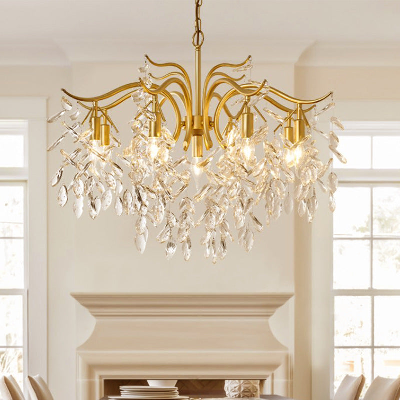Modern Luxury Leaf Iron Crystal 7/9 Light Chandelier For Living Room