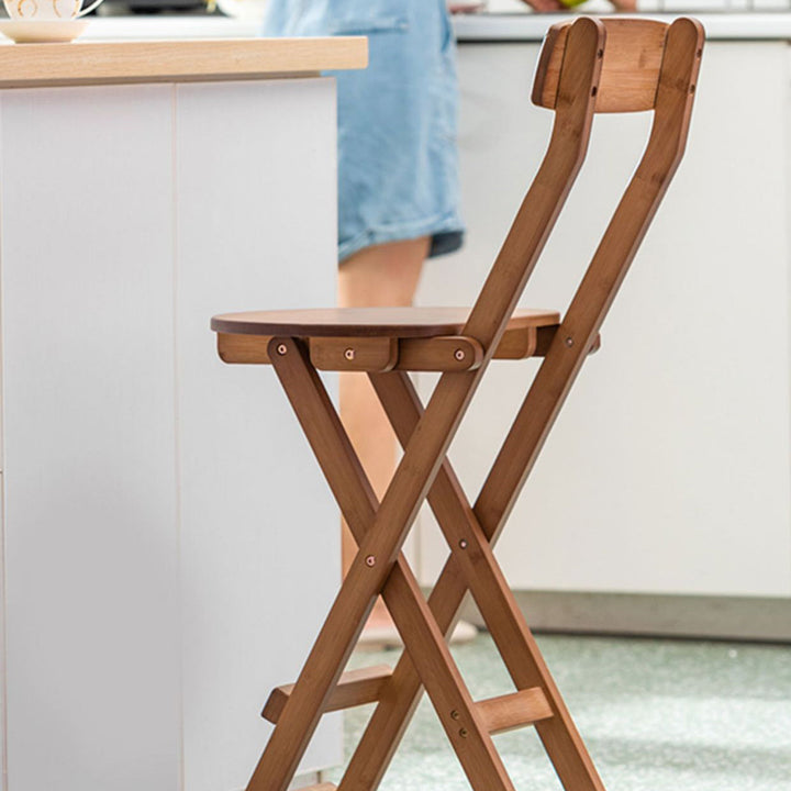 Zeitgenössischer Retro-runder, klappbarer Bambus-Barhocker mit Rückenlehne für das Esszimmer 