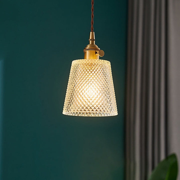 Lustre Suspendu à 1 Lumière en Laiton et Verre Cylindrique Vintage Traditionnel pour Salon 