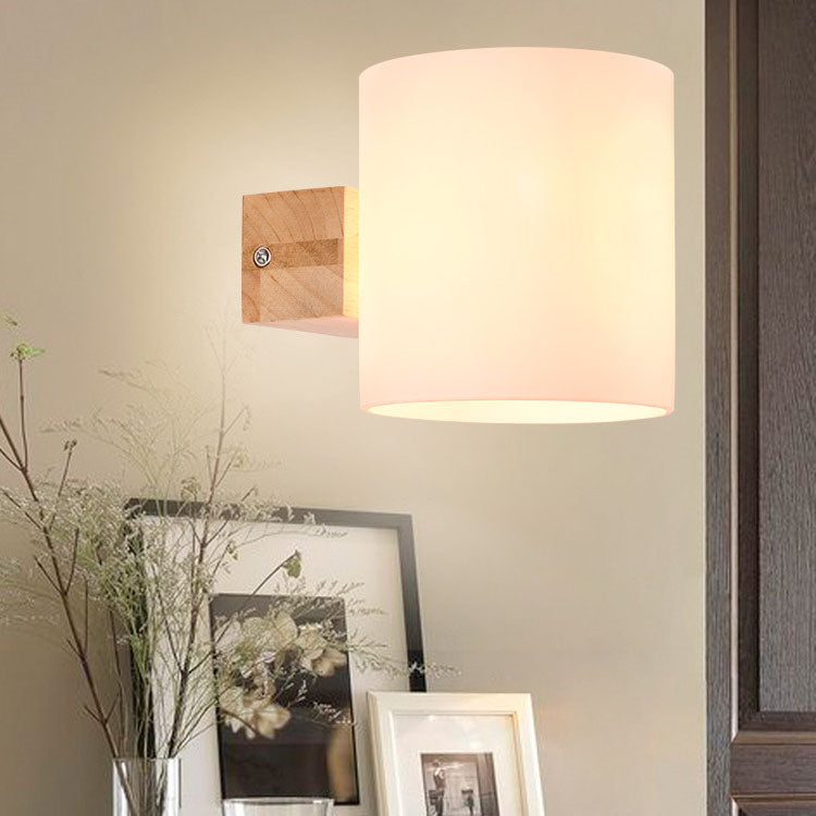 Moderne warme zylindrische Gummiholzglas 1/2 Licht Wandleuchte 