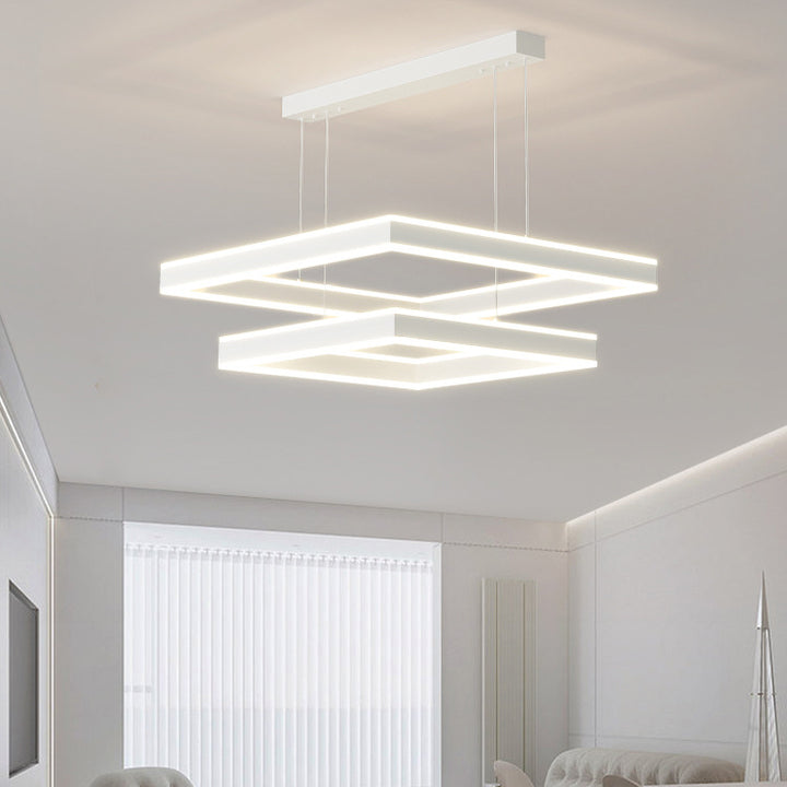 Moderne minimalistische quadratische Eisen-LED-Kronleuchter für das Wohnzimmer 