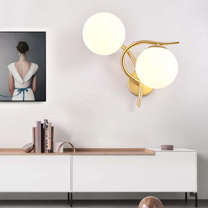 Contemporary Nordic Metal Glass Ball 2-Light Wall Sconce Lamp For Bedside