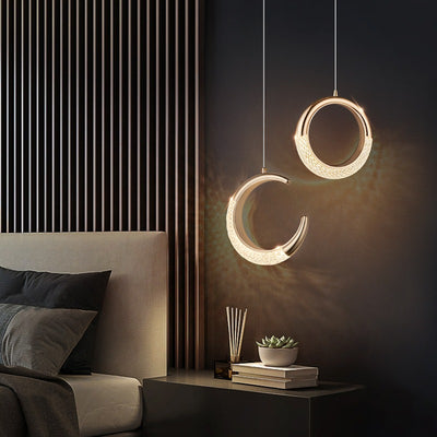 Contemporary Scandinavian Moon Circle Alloy PMMA LED Pendant Light For Bedroom