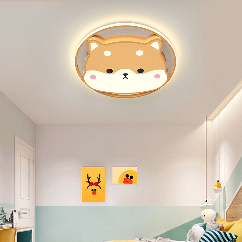 Luz de techo LED montada al ras acrílica para niños con diseño contemporáneo y creativo de Shiba Inu para dormitorio 