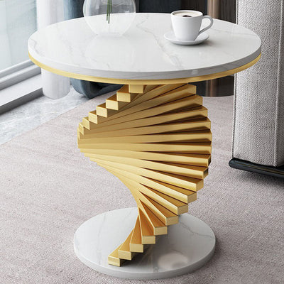Table basse contemporaine ronde en marbre et métal pour salon 