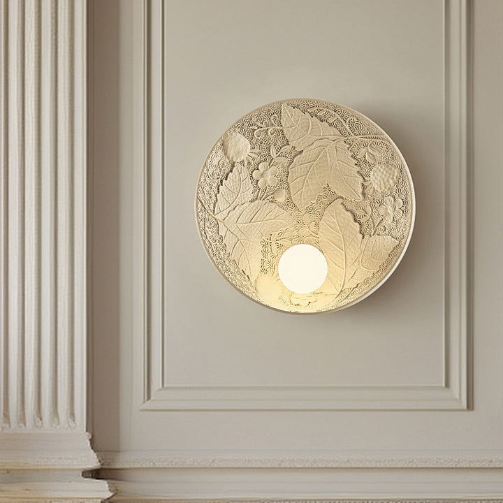 Applique Murale Traditionnelle Vintage Sculptée en Disque Rond Résine 1 Lumière pour Chambre 