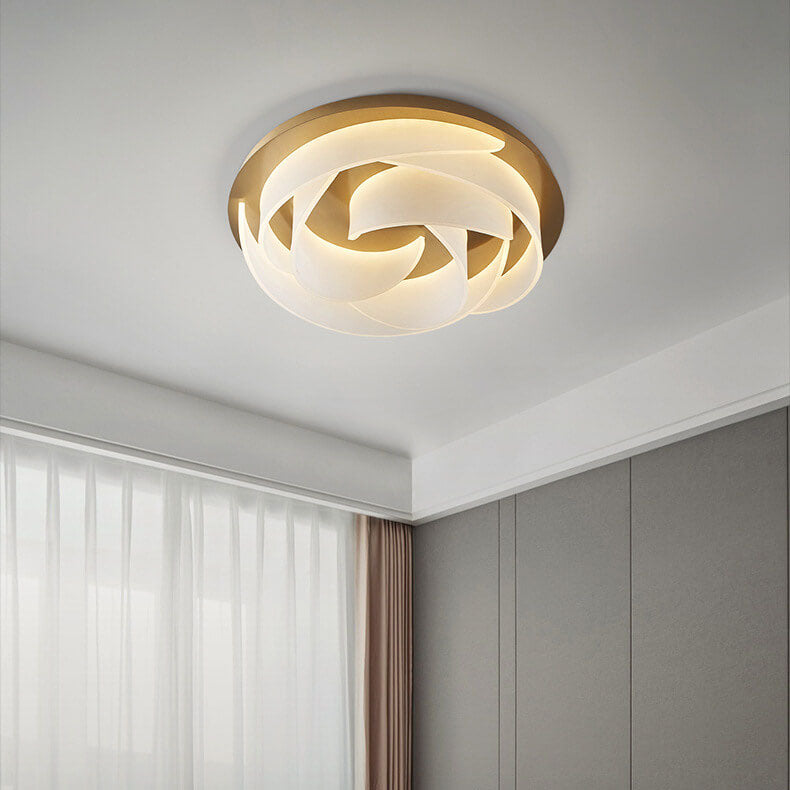 Modern Light Luxury Acrylic Swirl Gold-Finished Frame LED Flush Mount Ceiling Light