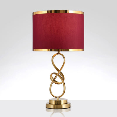 Lámpara de Mesa de 1 Luz con Anillo de Nudo de Tela Roja de Lujo Ligero Moderno 