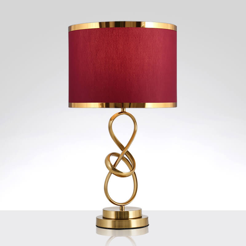 Lámpara de Mesa de 1 Luz con Anillo de Nudo de Tela Roja de Lujo Ligero Moderno 