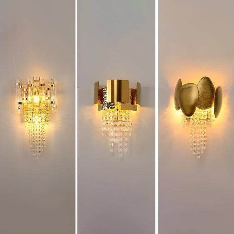Applique Murale Moderne en Acier Inoxydable Doré de Luxe avec Pampilles en Cristal et 2 Lumières pour Salon 