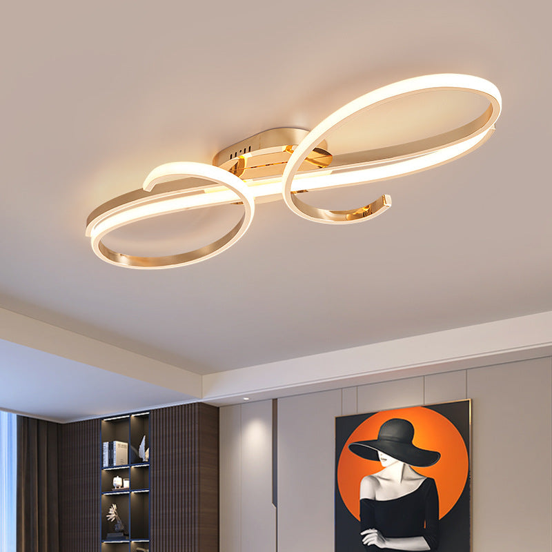 Moderne minimalistische gebogene Linie Eisen Aluminium Silikon LED Halbbündige Deckenleuchte für Wohnzimmer 