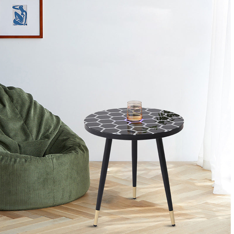 Table basse ronde moderne minimaliste en verre avec capteur en acier au carbone pour salon 