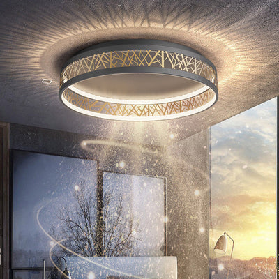 Plafonnier LED au design creux en forme de nid d'oiseau rond en fer de simplicité moderne pour le salon 
