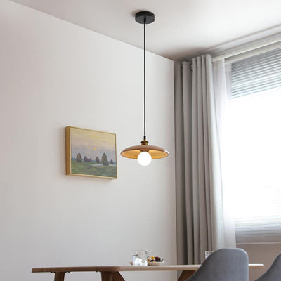 Lámpara Colgante de 1 Luz de Madera Original con Disco Metálico Japonés Tradicional para Sala de Estar 