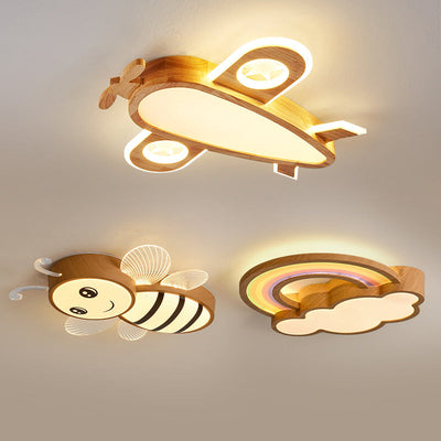 مصباح سقف للأطفال عصري بإضاءة LED من الأكريليك على شكل طائرة نحلة كرتونية بتصميم خشبي إبداعي لغرفة المعيشة 