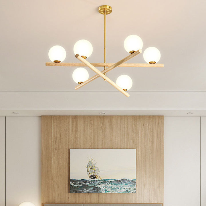 Zeitgenössischer skandinavischer Crossover-Streifen-Kronleuchter aus Metall und Glas mit 6/9 Lichtern für das Wohnzimmer 