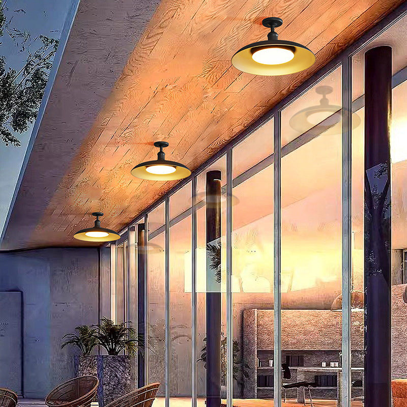 Plafonnier semi-encastré contemporain scandinave en acier carbonisé rond étanche à 1 lumière pour patio extérieur 