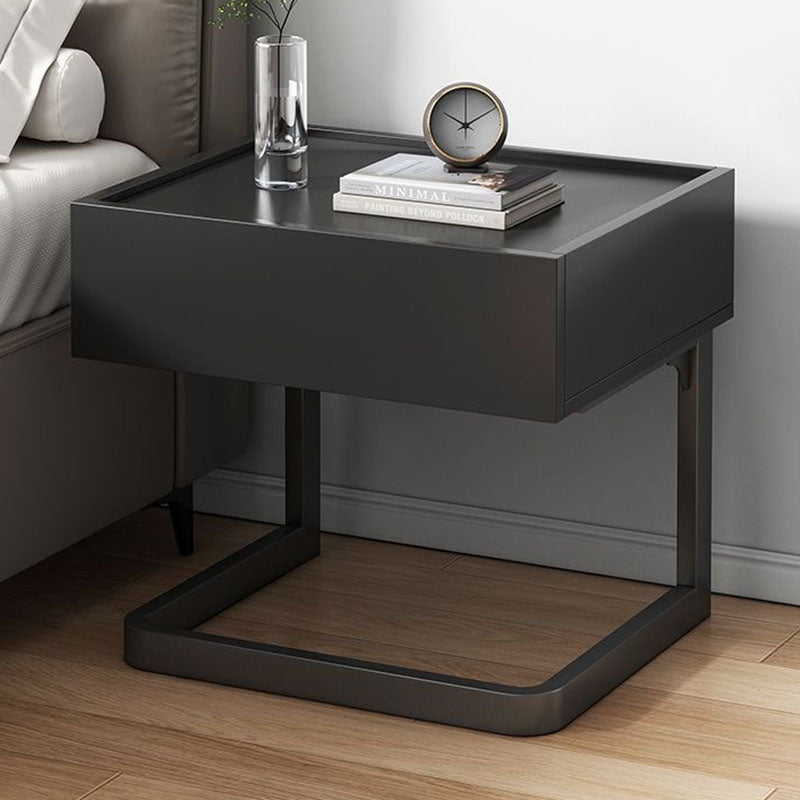 Modern Minimalist Rectangular MDF Steel Nightstand 1-Drawer For Bedside