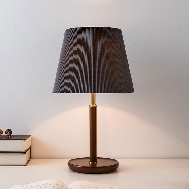 Traditionelle Vintage Plissee Stoff Schatten Holz Basis 1-Licht Tisch Lampe für Schlafzimmer 