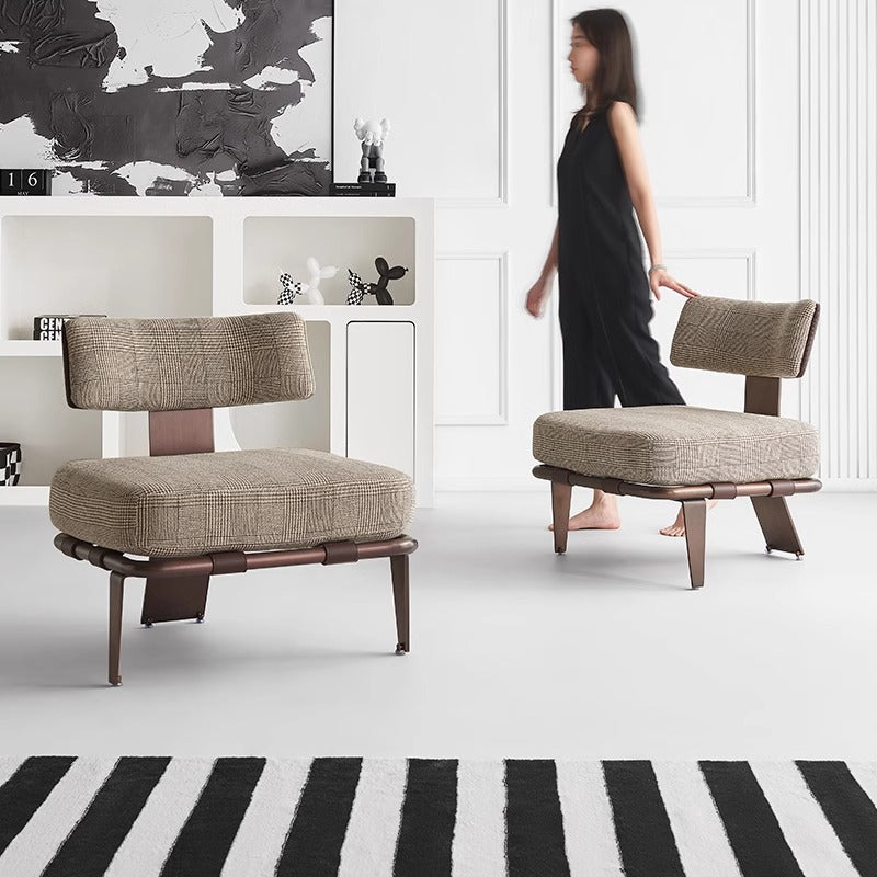 Cojín rectangular moderno de lujo de algodón y lino, cuero sintético tipo silla de montar y respaldo decorativo de acero inoxidable para silla de acento de sala de estar 