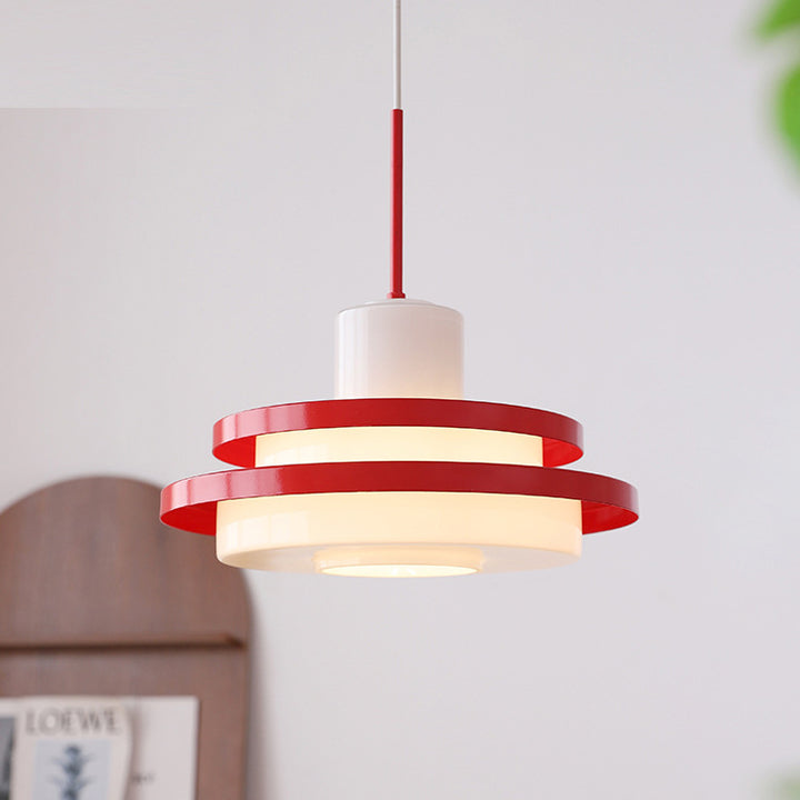 Traditional Vintage Round Cylinder Glass Iron 1-Light Pendant Light For Living Room