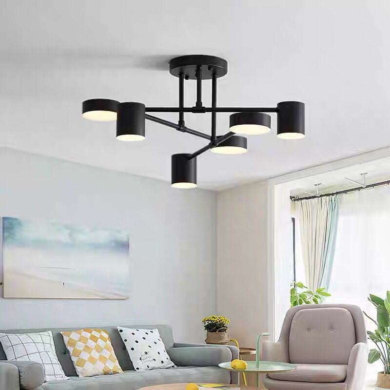 Zeitgenössische nordische Eisen Aluminium Acryl Runde Zylinder Zweig LED Semi-Flush Mount Deckenleuchte für Wohnzimmer 