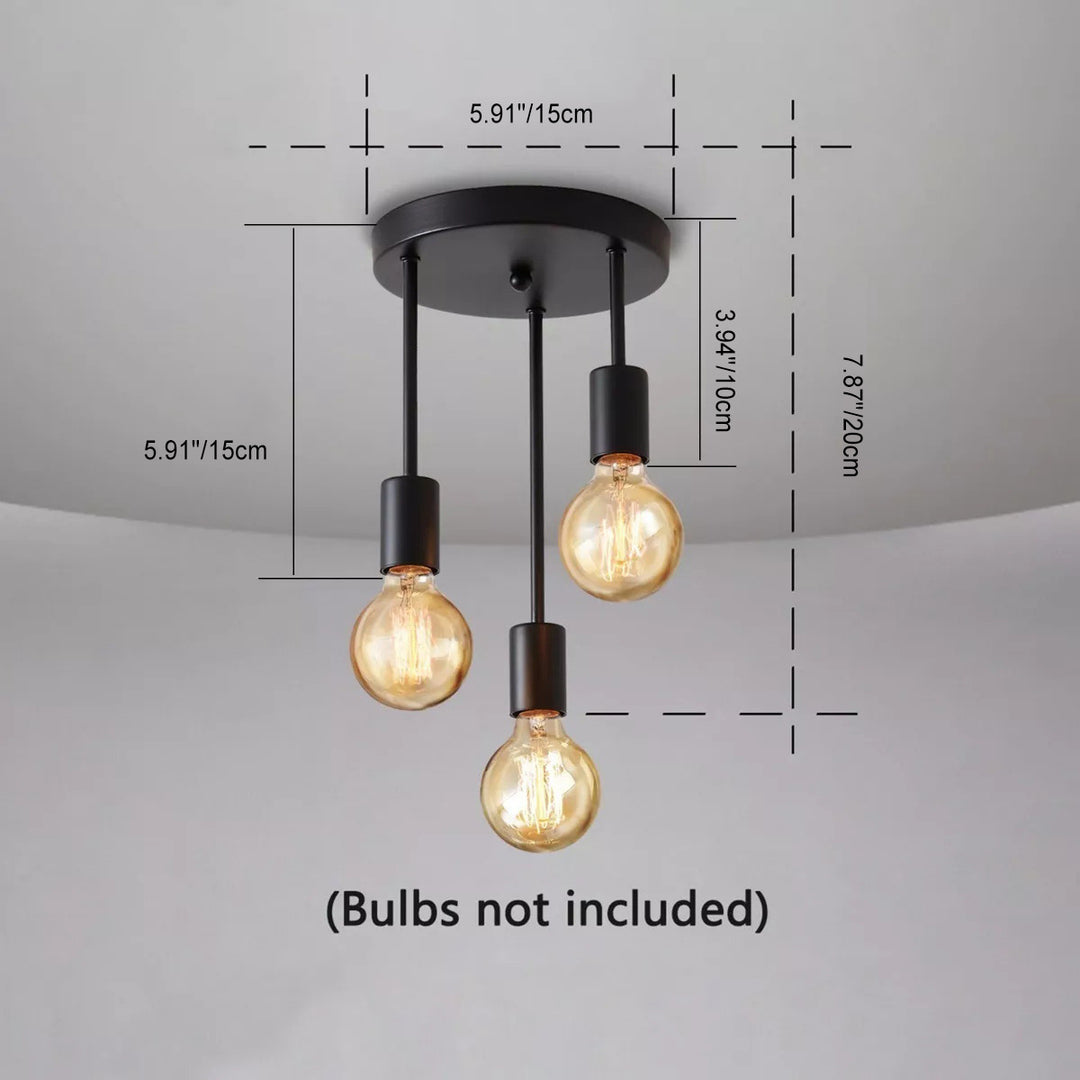 Industrial Retro Wrought Iron Round Glass Shade 3-Light Chandelier