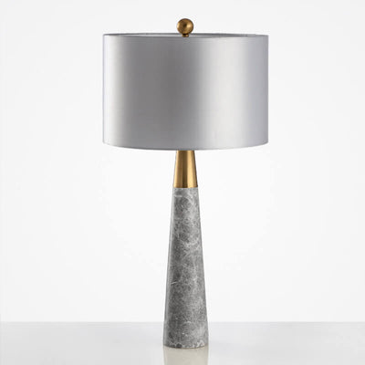 Abat-jour en tissu simple moderne, base en marbre gris, lampe de table à 1 lumière 