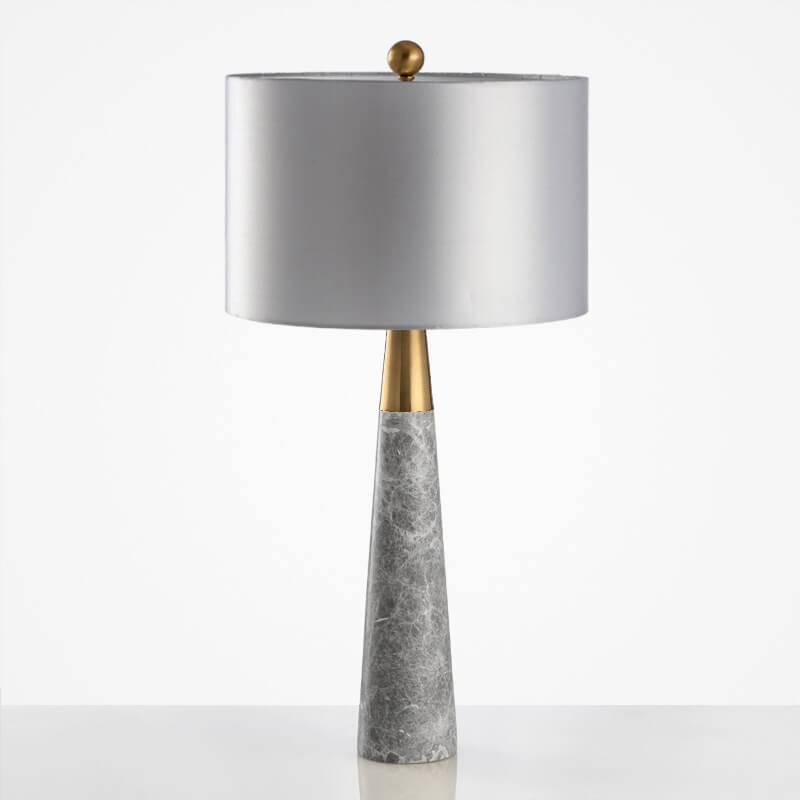 Abat-jour en tissu simple moderne, base en marbre gris, lampe de table à 1 lumière 