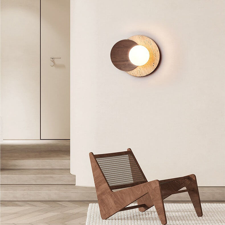 Moderne minimalistische runde Holz-Stein 1-Licht Wandleuchte 