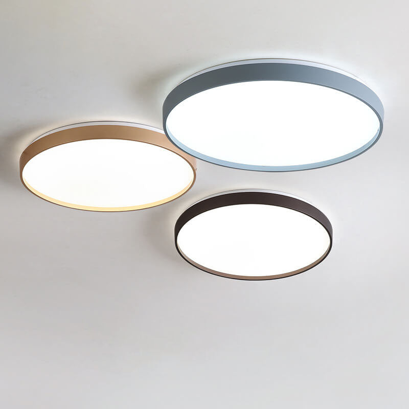 Modern Minimalist Round Solid Color Acrylic Iron LED Flush Mount Ceiling Light For Living Room &amp; Bedroom