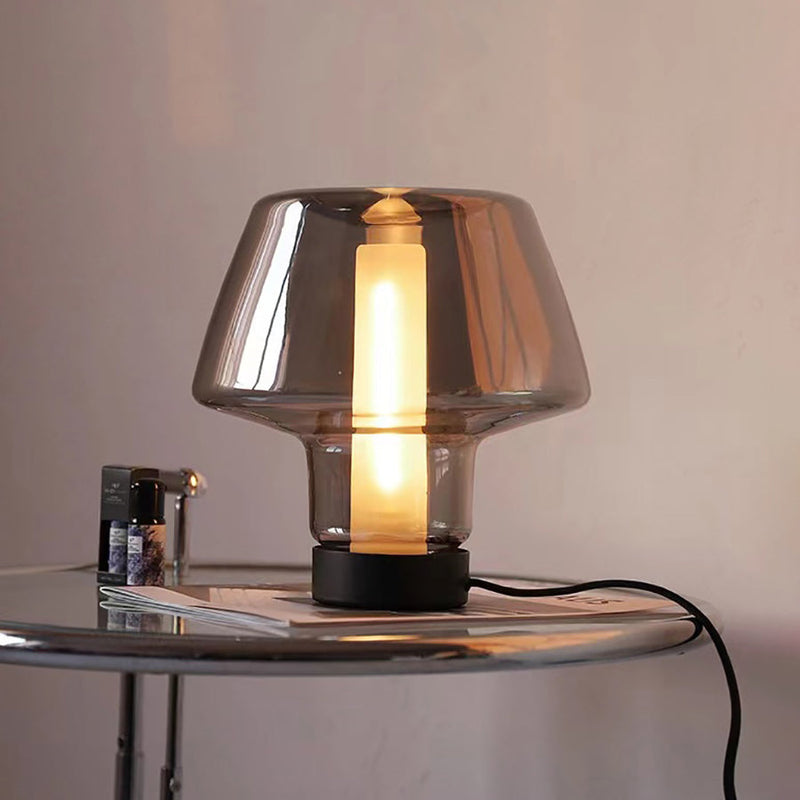 Moderne minimalistische runde Tischlampe aus Glas und Metall mit 1 Licht für Schlafzimmer 