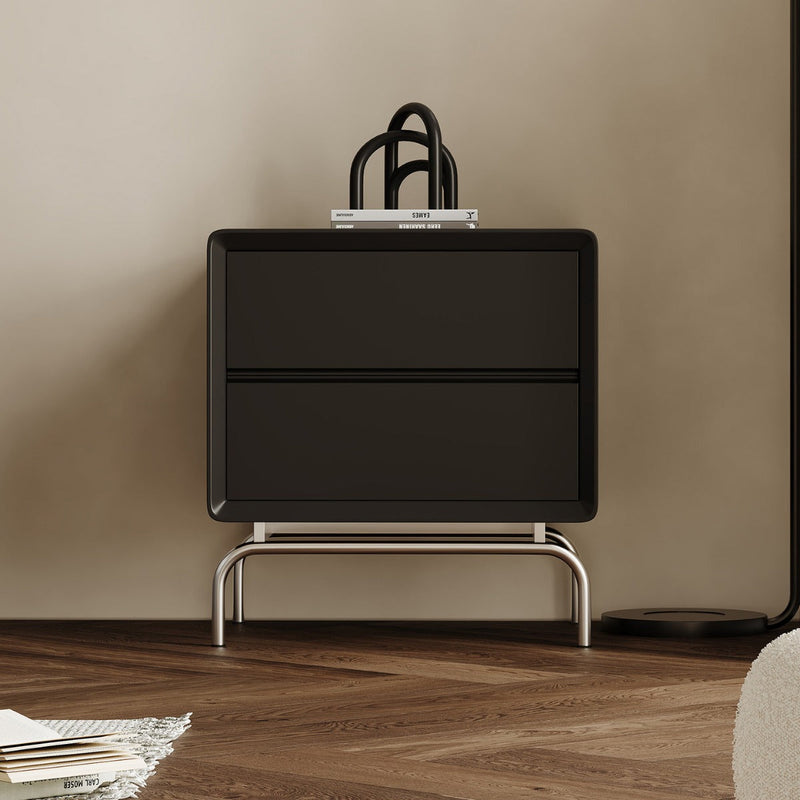 Table de chevet rectangulaire en bois et acier inoxydable minimaliste moderne à 2 tiroirs pour salon 