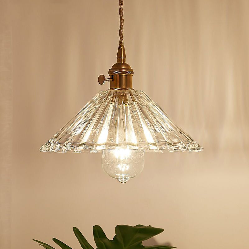 Suspension Luminaire en Laiton et Verre Vintage Traditionnel à 1 Lumière pour Salon 