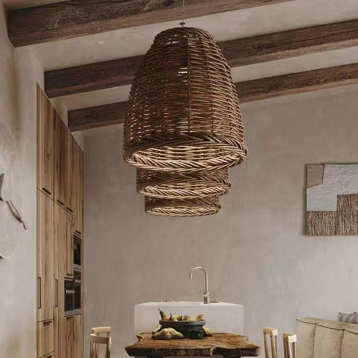 Traditional Farmhouse Cylindrical Grass Vine 1-Light Pendant Light  for Living Room