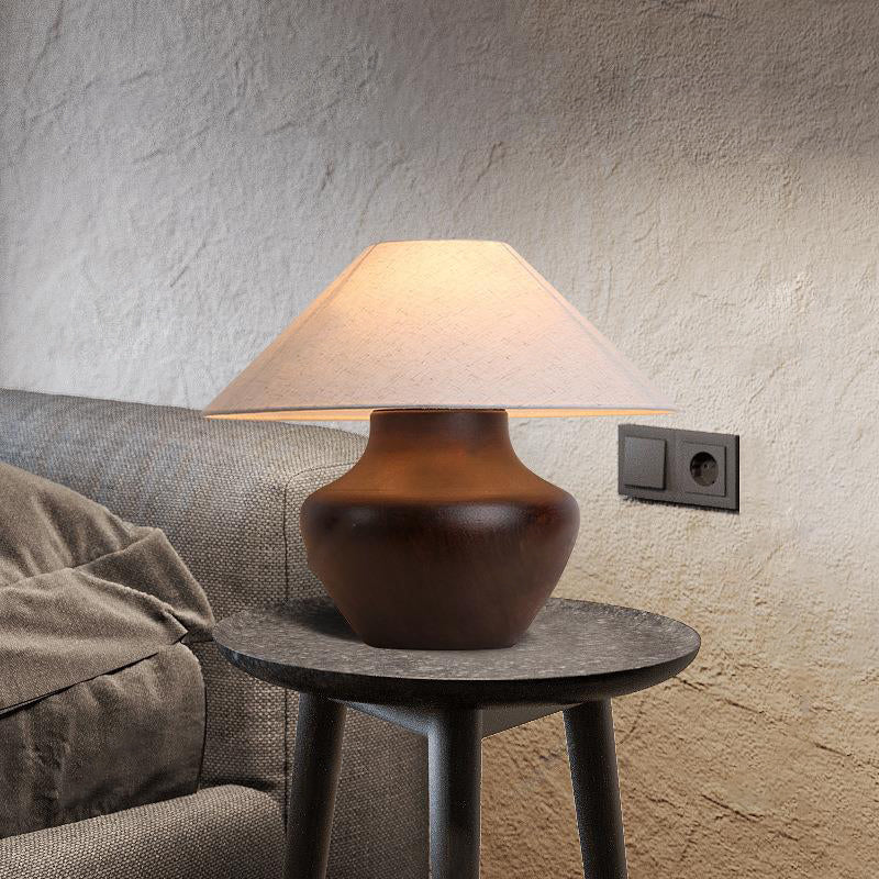 Lámpara de mesa de cerámica con jarra redonda china tradicional de una luz para dormitorio 