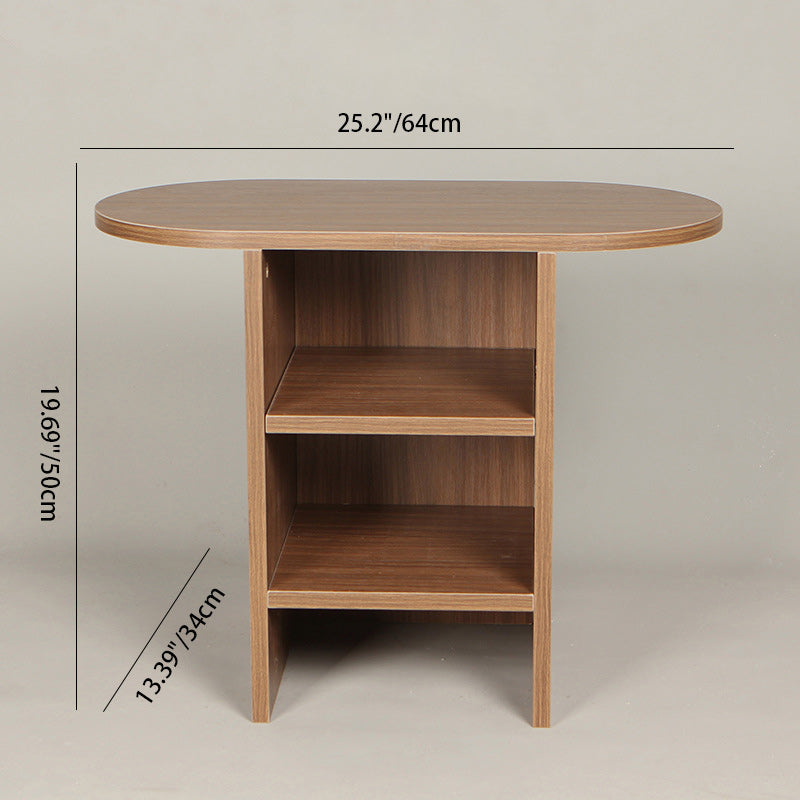 Traditional Vintage Oval Tabletop Rectangle Plywood End Table For Living Room