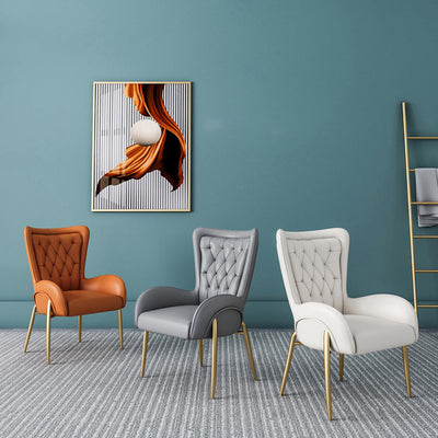Moderna silla de comedor de lujo cuadrada curva de PU cuero terciopelo hierro con respaldo y brazo para comedor 