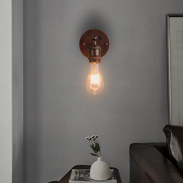 Contemporary Industrial Round Iron 1-Light Wall Sconce Lamp For Living Room