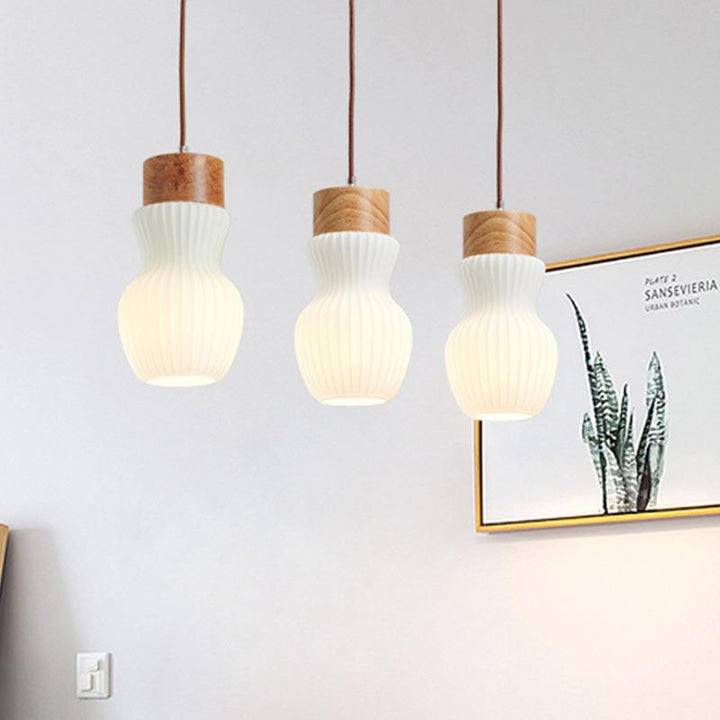 Abat-jour en verre nervuré en bois traditionnel japonais 1/3 lumière lustre pour îlot pour salon 
