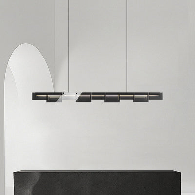 Modern Minimalist Long Glass Copper LED Island Light Chandelier For Living Room