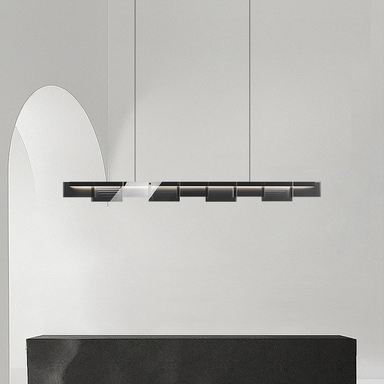 Modern Minimalist Long Glass Copper LED Island Light Chandelier For Living Room