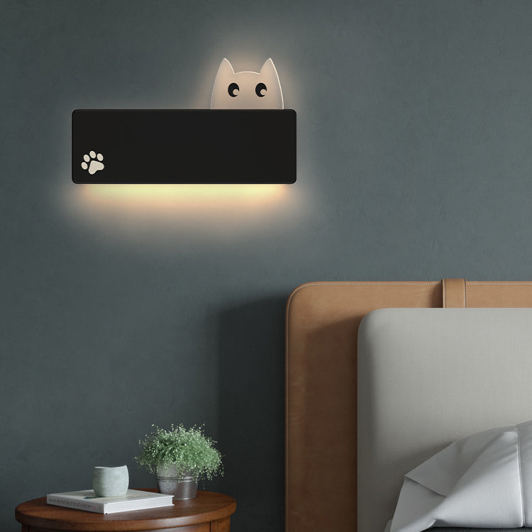 Applique Murale LED en Fer Rectangulaire avec Motif de Chat Animal de Dessin Animé Simplicité Moderne pour Salon 