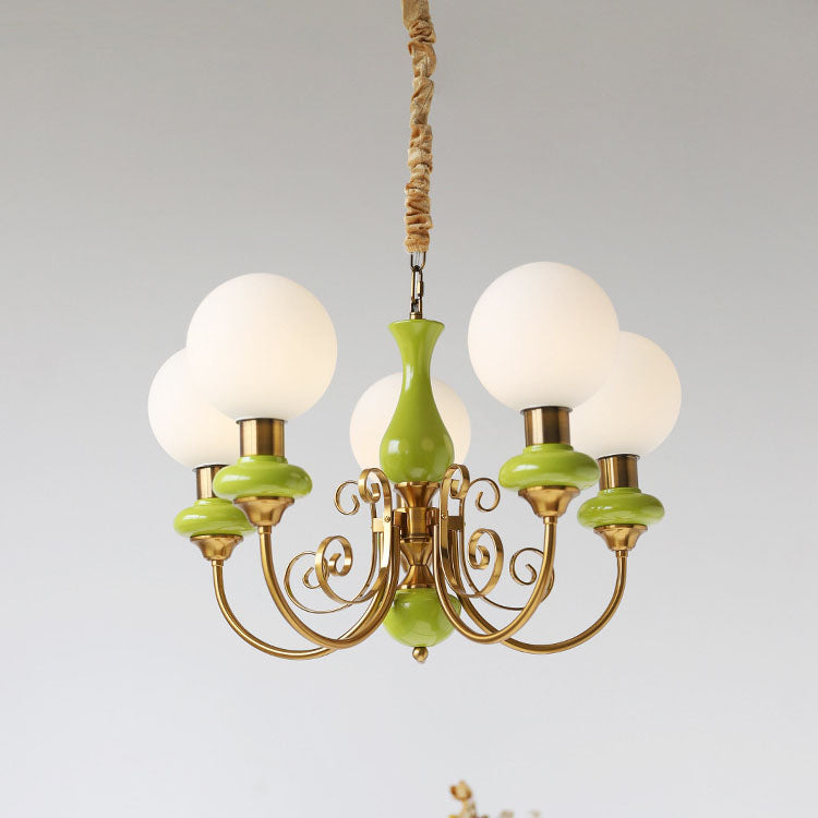 Traditioneller Vintage-Kronleuchter mit runder Kugel aus Eisen und Glas, 3/5 Lichter, für Wohnzimmer 