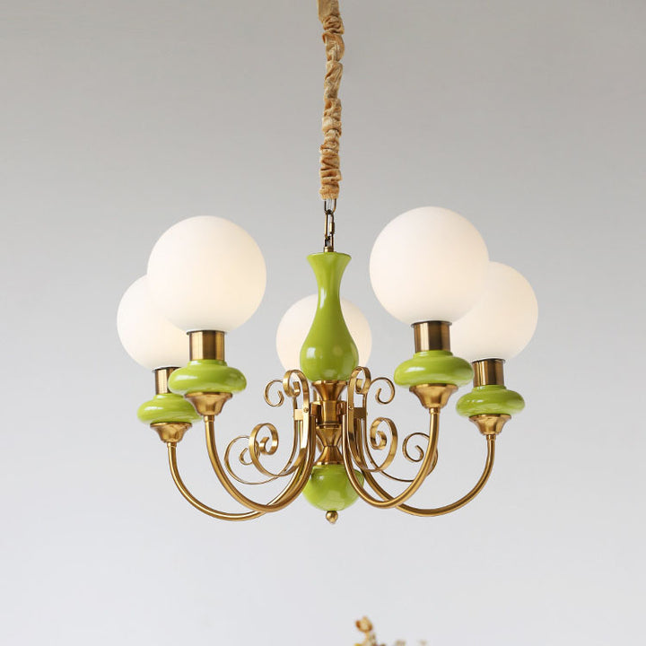 Traditioneller Vintage-Kronleuchter mit runder Kugel aus Eisen und Glas, 3/5 Lichter, für Wohnzimmer 